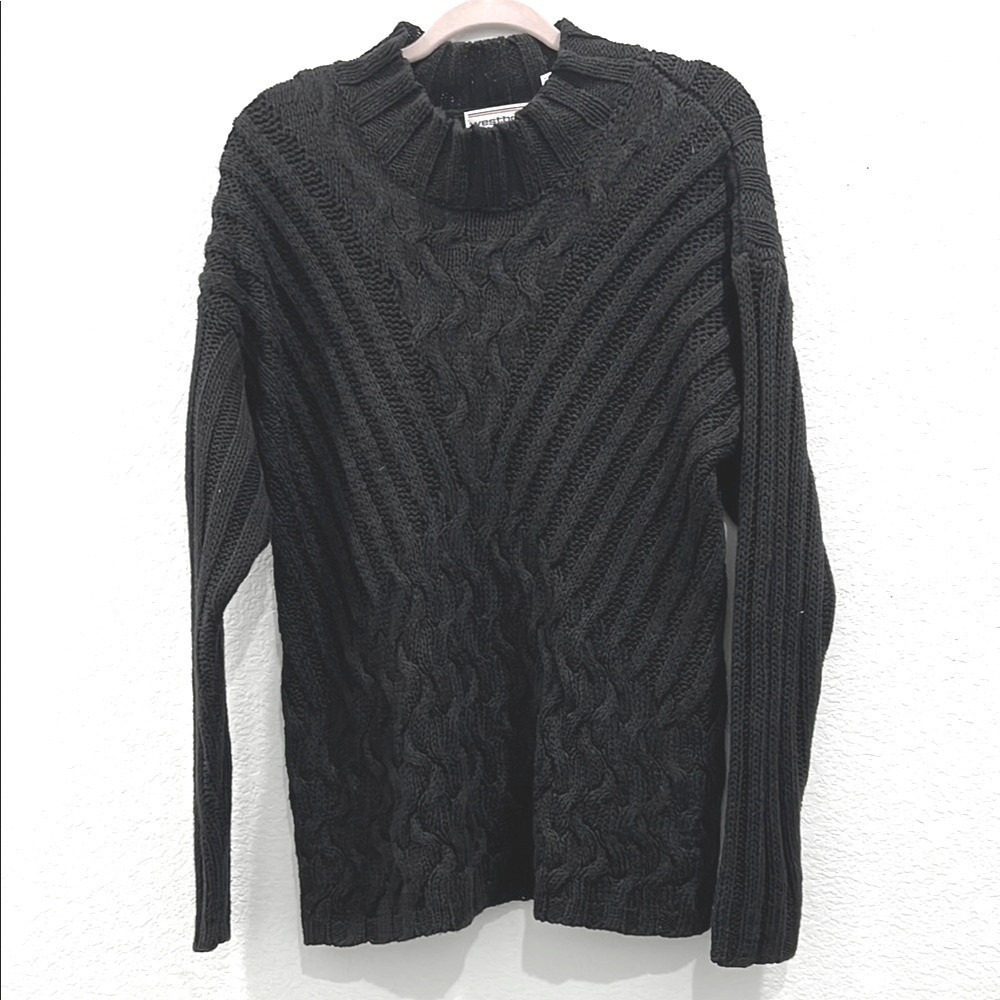 Linen Blend Vintage WESTBOUND‎ Black Cable Knit Sweater Large
